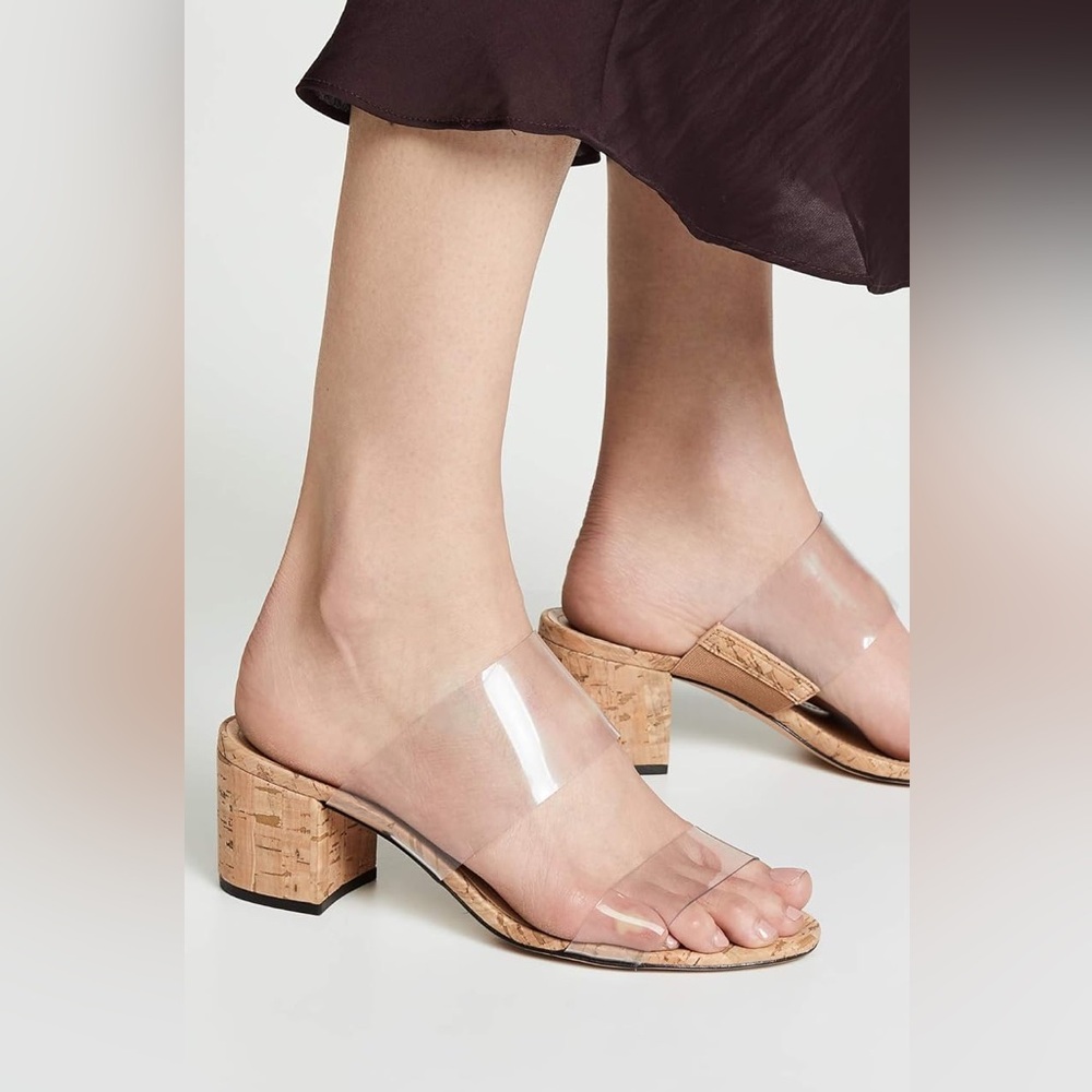 Schutz Victorie Clear Vinyl Cork Block Heel Sandals